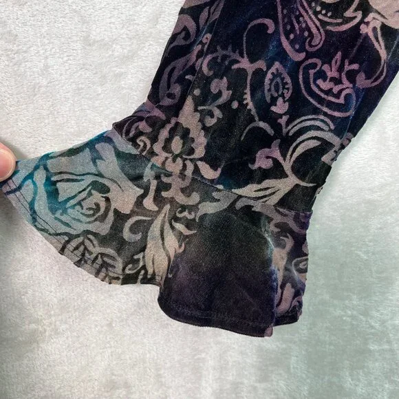 Vintage Y2K Coldwater Creek Velvet Burnout Top Floral Paisley Fairy Whimsigoth L - Picture 4 of 8